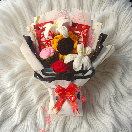 Crochet Flowers & Kitkat Bouquet