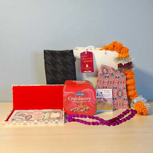 Tihar Gift with Cash Sagun, Muffler & Dhaka Topi for Brother JNK-4785