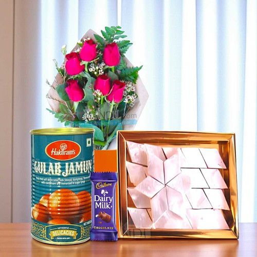 Fresh Red Roses Bouquet and Delight Sweets Combo Gift Set BPL-453