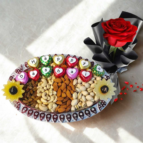 Sweet & Nutty Dashain Hamper with Fresh Rose SK-957