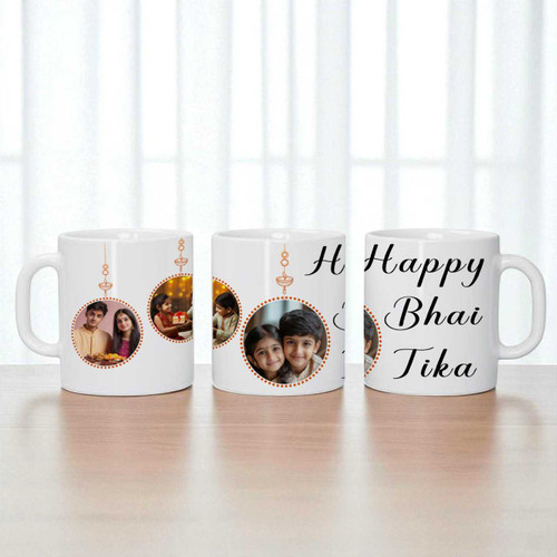 'Happy Bhai Tika' Printed Personalise Ceramic Mug with Photo SK-979