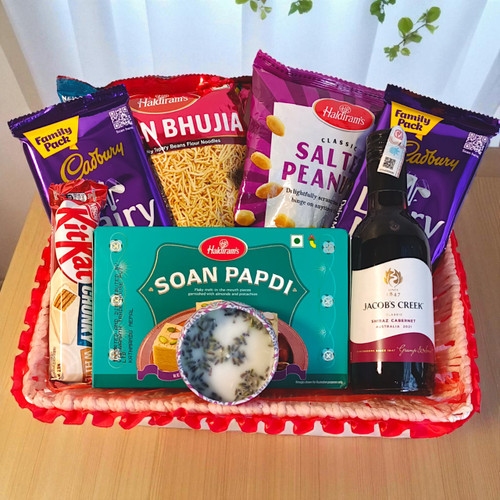 Festival Gift Basket with Snacks & Red Wine 187ml