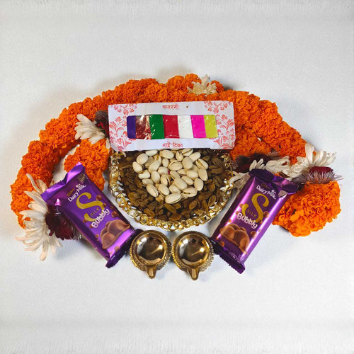 Joyful Tihar Rituals Gift Basket with Mala & Tika Set JNK-4937