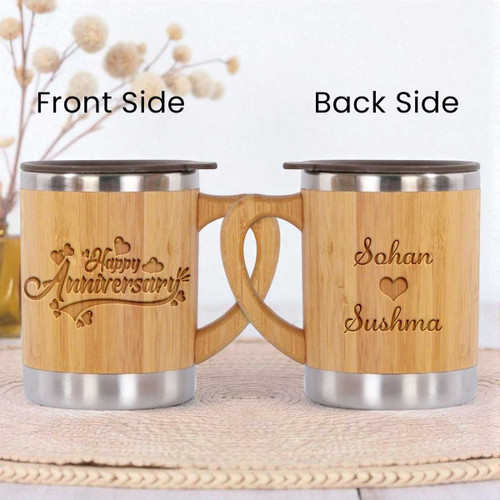 Personalized Anniversary Bamboo Coffee Mug with Couple’s Name SK-989