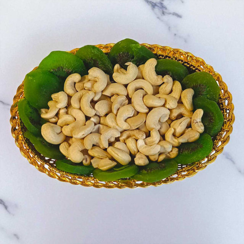 Dry Kiwi & Cashew in a Golden Coated Basket JNK-4950 Dry Kiwi & Cashew in a Golden Coated Basket JNK-4950