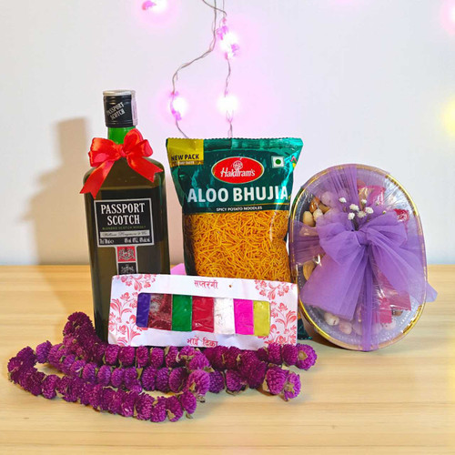 Tihar Festival Dry Nuts Tray with Whisky 700ml for Brother JNK-4957 Tihar Festival Dry Nuts Tray with Whisky 700ml for Brother JNK-4957