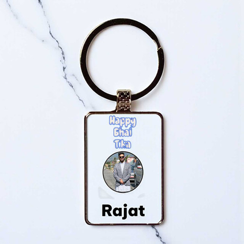 Personalized Happy Bhai Tika Metal Keychain with Photo & Name SK-997