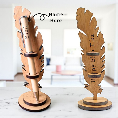 Happy Bhai Tika: Custom Name Engraved Wooden Pen Holder