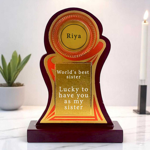 Custom Name With Message Engraved on Golden Wooden Love Token Gift For Sister SK-1005