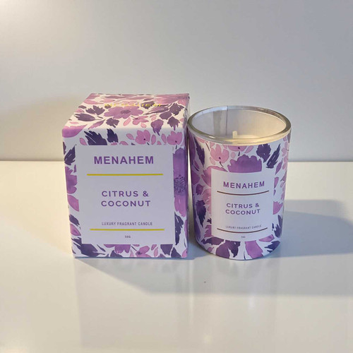 **Citrus & Coconut Luxury Fragrance Glass Candle 