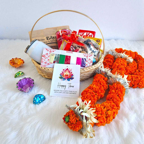 Tihar Gift Basket for Brother with Dry Nuts & Personalized Bottle JNK-5002 Tihar Gift Basket for Brother with Dry Nuts & Personalized Bottle JNK-5002