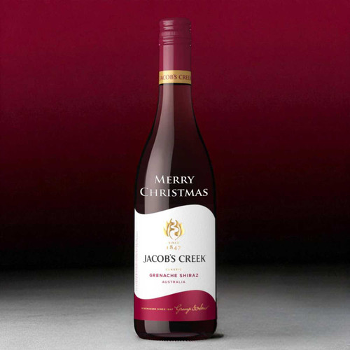 Merry Christmas Engraved Jacob's Creek Grenache Shiraz 750ml - Red Wine BPL-505