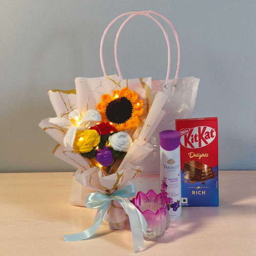 Festive Crochet Flowers Bouquet & Indulge Gift Package For Her BPL-520