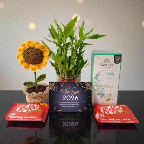 New Year 2026 Gift Set with Perfume, Bamboo Plant & Chocolates JNK-5127 New Year 2026 Gift Set with Perfume, Bamboo Plant & Chocolates JNK-5127