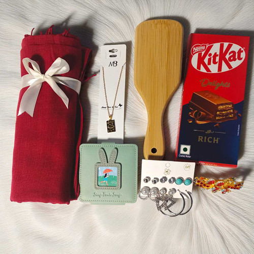 Red Shawl with Accessories & Chocolate Delight for Her JNK-5132