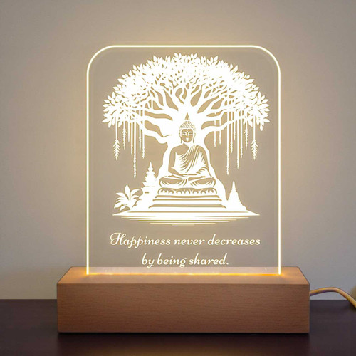 Lord Buddha & Happiness Never Decreases By Being Shared Engraved Acrylic Lamp With Cable BPL-619 Lord Buddha & Happiness Never Decreases By Being Shared Engraved Acrylic Lamp With Cable BPL-619