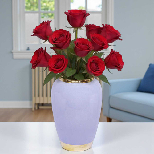 Timeless Romance: Red Roses in White Grey Oval Vase 9.5'' BPL-634