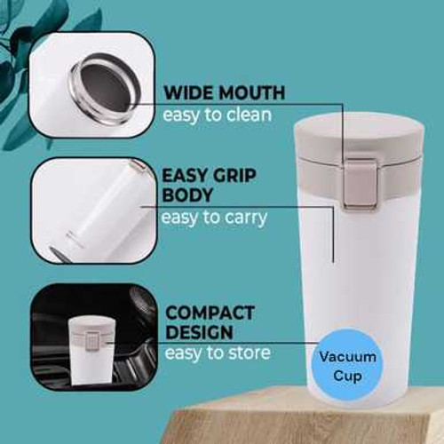 Personalized 400ml Insulated Stainless Steel Vacuum Mug – Elegant White (Free Engraving) SK-1053