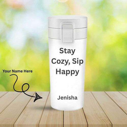 Personalized 400ml Insulated Stainless Steel Vacuum Mug – Elegant White (Free Engraving) SK-1053