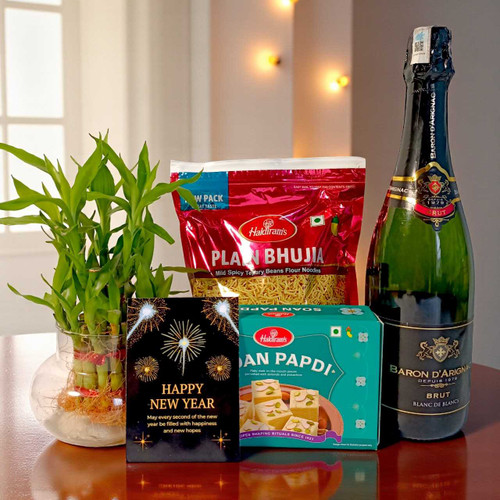 New Year Gift Combo with Sparkling Wine 750ml & Bamboo Plant JNK-5174