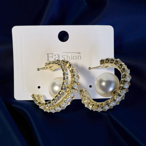 Half Golden Hoop Earring With Pearl Design