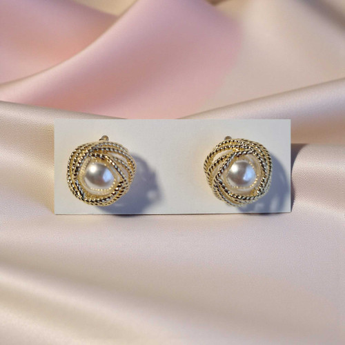 Twisted Knot Pearl Stud Earrings JR-299