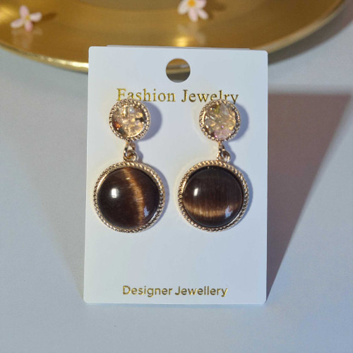 Brown Bold Stone Studded Earrings JR-294