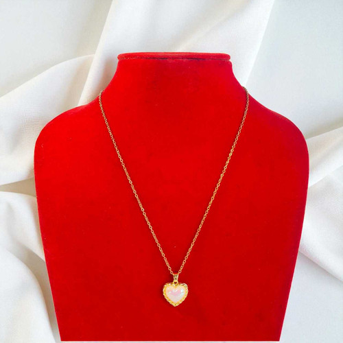 Stylish Pearl Heart Pendant on a Golden Chain Necklace JL-84