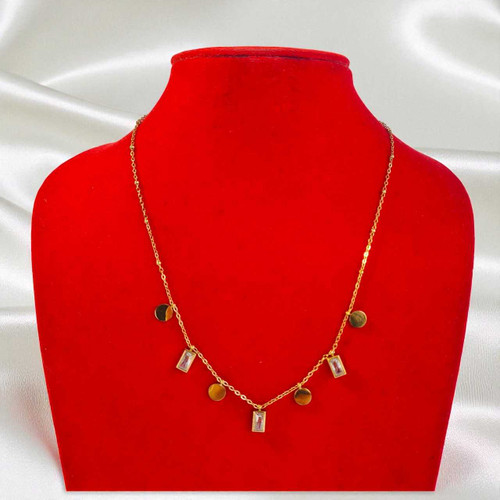Elegant Golden Necklace Adorned with White and Gold Charms JL-69