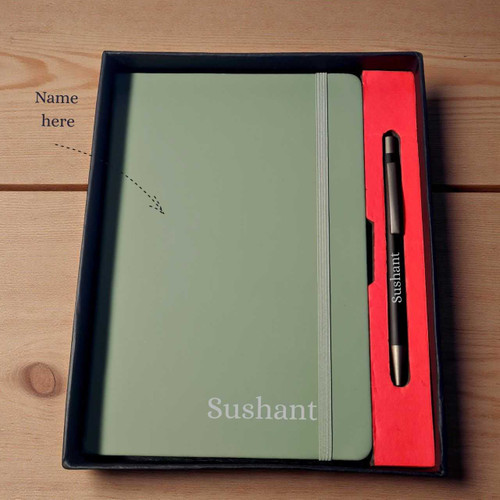 Personalised Notebook and Pen In Black Square Box with Pen Holder BOX-37-1