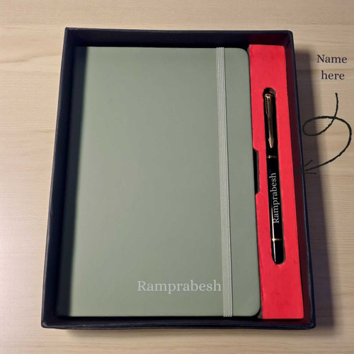 Personalised High Quality Sea Green Notebook and Laser Engraved Pen In Black Square Box with Pen Holder BOX-37-2