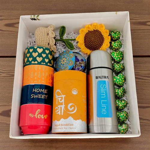 Charming Cup Set Gift with Bottle, Crochet & Tea