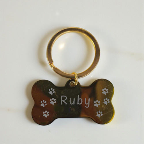 Personalised Golden Metal In Dog Bone-Shaped Leash Charm