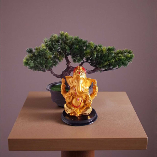 Divine Decor Duo: Bonsai Tree & Golden Ganesha SPM-140