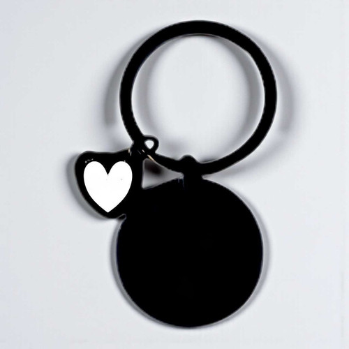 Personalised Circle Black Metal Keyring With Mini Heart