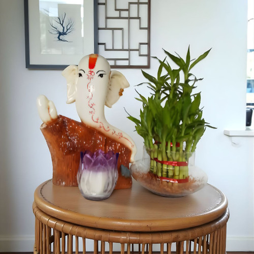 Ganesh Statue,  Lucky Bamboo & Candle Gift Set