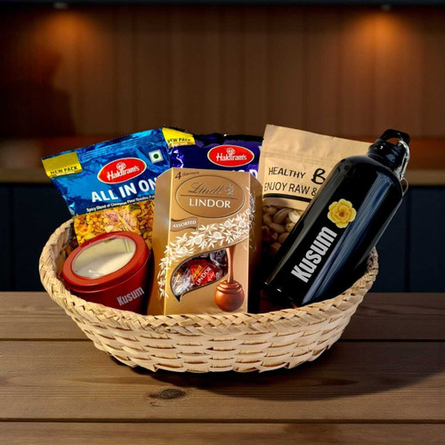 Personalised Bottle & Candle With Snacks Gif Set in Basket BPL-647