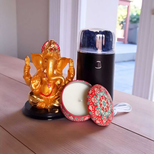 Golden Ganesh with Scented Candle & Aroma Diffuser SPM-181