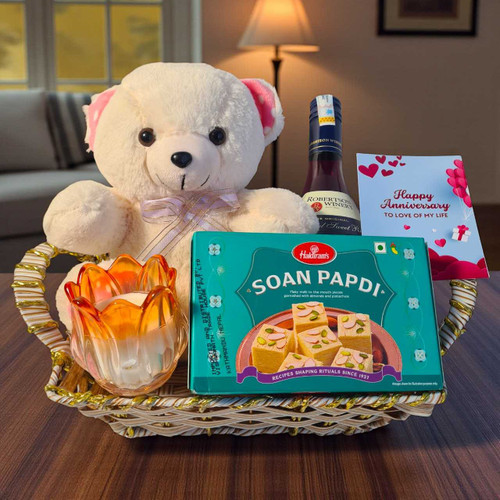 Elegant Anniversary Gift Set with Wine & Teddy SK-1118