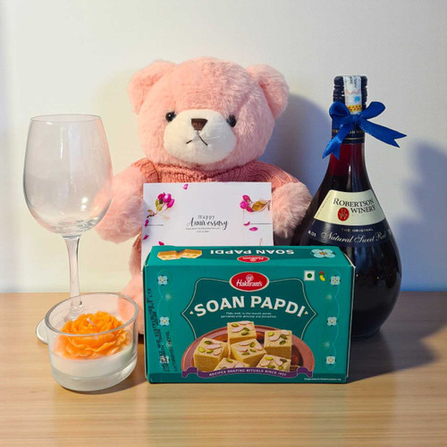 Elegant Anniversary Hamper with Candle and Wine SK-1121