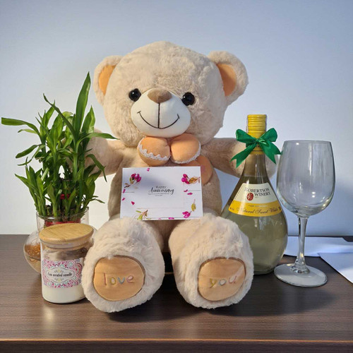 Elegant Anniversary Gift Set with Wine & Lucky Bamboo SK-1122