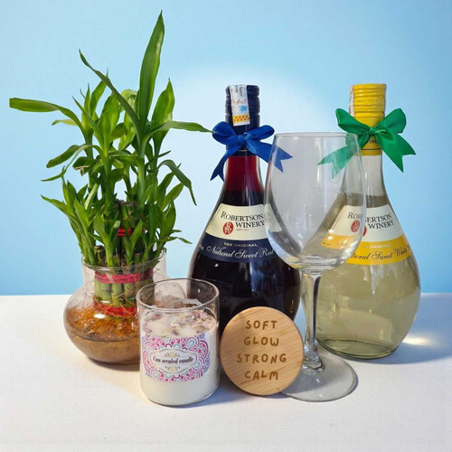 Wine Gift Combo with Bamboo Plant & Candle JNK-5335