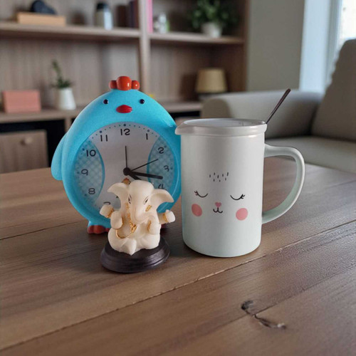 Mini Ganesh, Penguin Clock & Kitty Mug Gift Set SPM-191