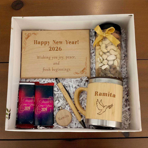 New Year Gift Box with Personalized Items & Dry Nuts JNK-5394