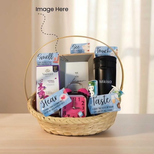 Chocolates, Mug & Perfume 5 Senses Gift Basket JNK-5425