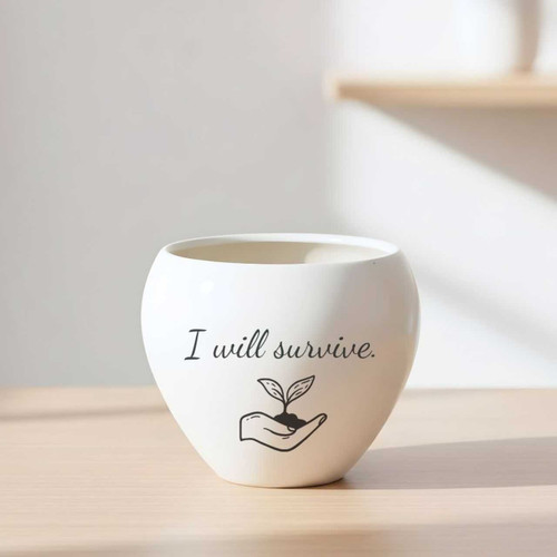 Ceramic White Pot-I Will Survive Printed PG1125