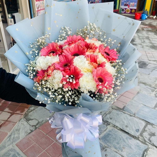 Elegant Pink Gerbera & White Carnation Bouquet | Subscription Available