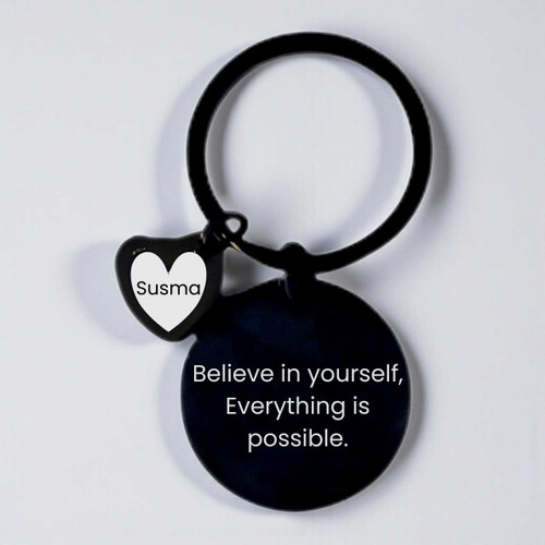 Personalized Round Metal Keyring With Mini Heart Design PG1116-3
