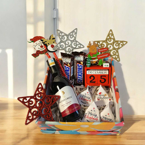 Red Wine 187ml, Christmas Decor Items & Chocolates Gift Box JNK-5465