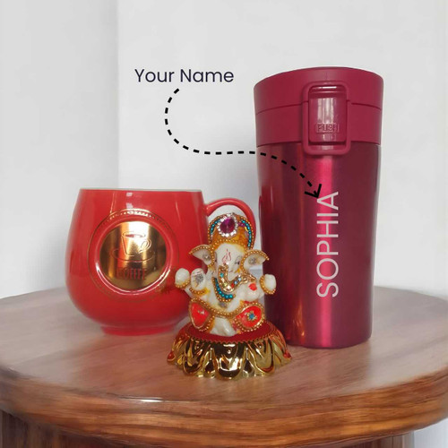 Insulated Mug & Coffee Mug with Mini Ganesha Set SPM-266